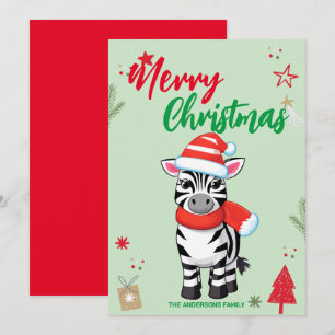Cartes Pour Fêtes Annuelles Cute Zebra Christmas tree Holiday Nom de famille