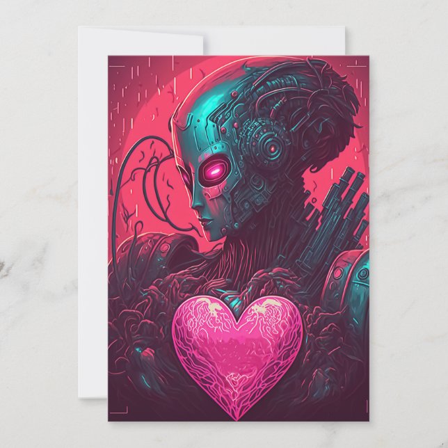 Cartes Pour Fêtes Annuelles "Cyber Valentine" Conception de la femme Cybernéti (Devant)
