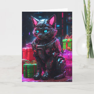 Cartes Pour Fêtes Annuelles Cyberpunk Robot Cat Noël