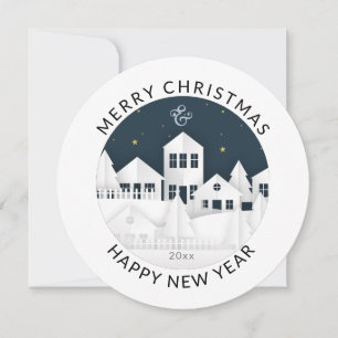 Cartes Pour Fêtes Annuelles Cycle moderne   Village d'hiver blanc   Noël