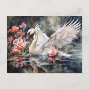 Cartes Pour Fêtes Annuelles Cygne dans un étang de lotus aux couleurs douces
