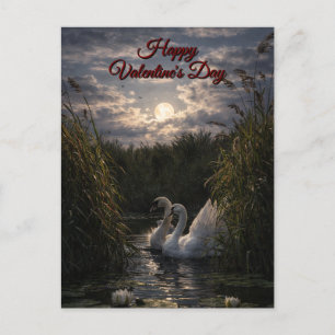 Cartes Pour Fêtes Annuelles Cygnes parmi les roseaux à la Saint-Valentin sous