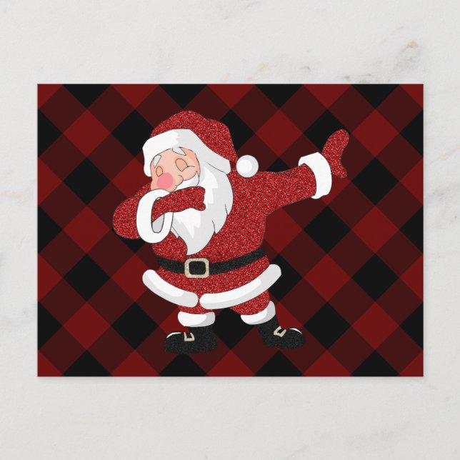 Cartes Pour Fêtes Annuelles Dabbing Red Plaid Santa Claus | Fun Rustic Buffalo (Devant)