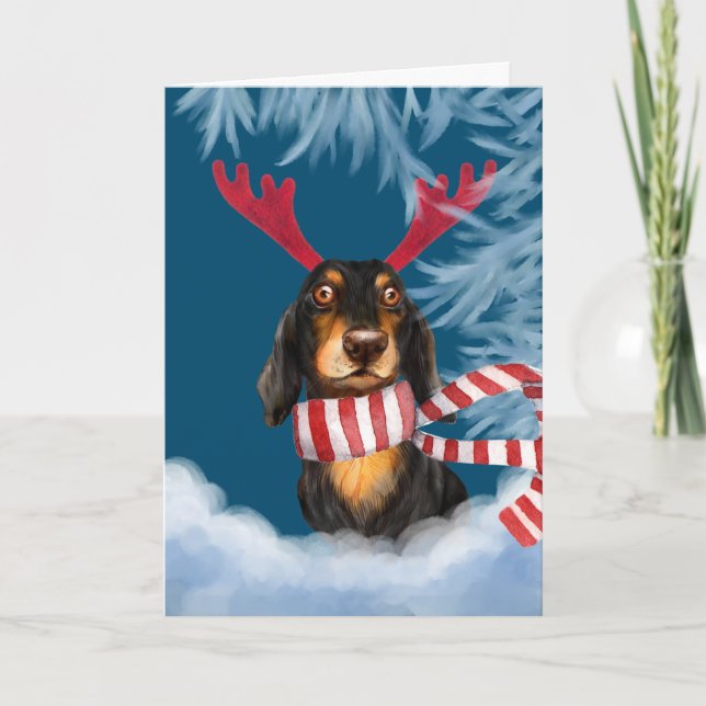 Cartes Pour Fêtes Annuelles Dachshund À Travers La Neige (Devant)