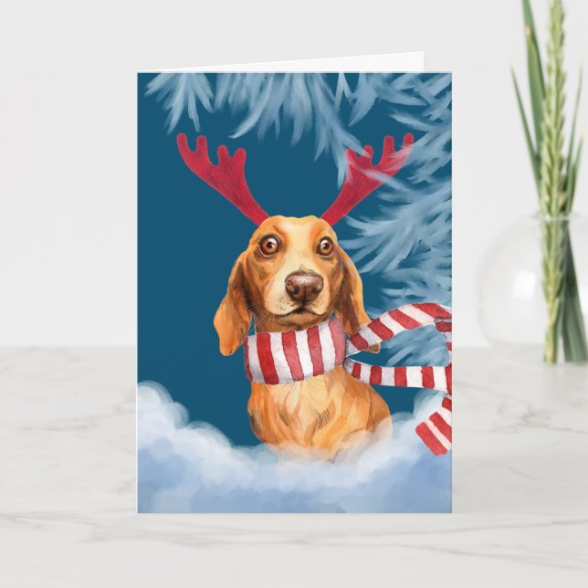 Cartes Pour Fêtes Annuelles Dachshund À Travers La Neige (Devant)