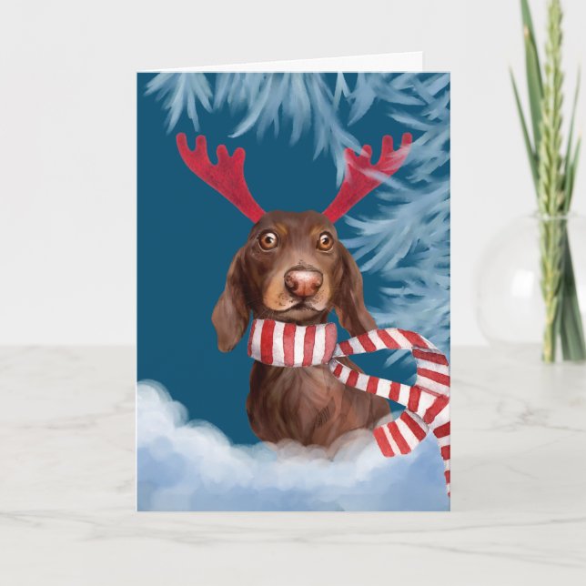 Cartes Pour Fêtes Annuelles Dachshund À Travers La Neige (Devant)