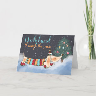 Cartes Pour Fêtes Annuelles Dachshund À Travers La Neige
