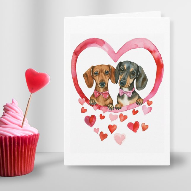 Cartes Pour Fêtes Annuelles Dachshund Couple Aquarelle Personnalisée amour mig (sausage dog anniversary couple love dachshund romantic sweet valentines day watercolour dog card)