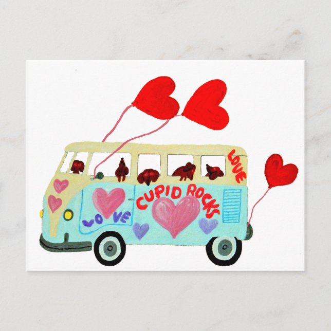 Cartes Pour Fêtes Annuelles Dachshund Cupids Dans Leur Valentine Love Mobile (Devant)