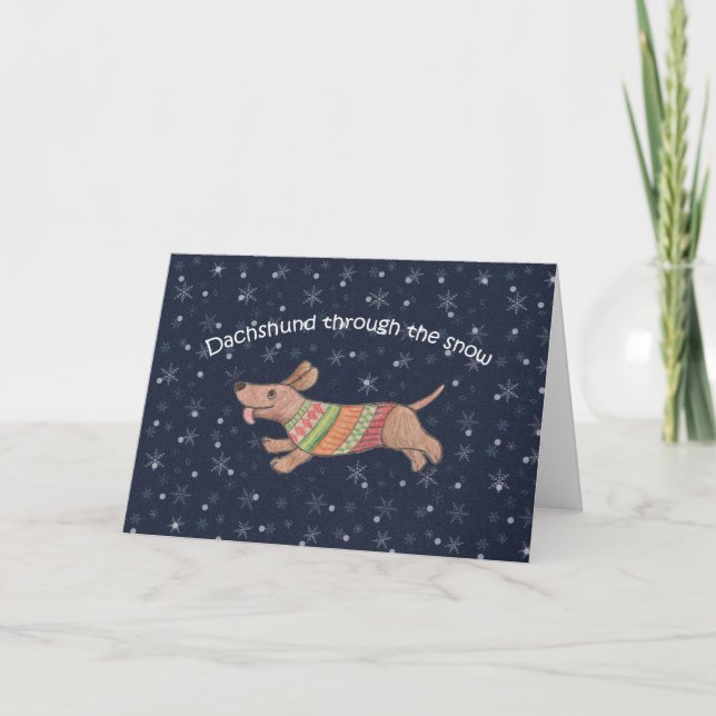 Cartes Pour Fêtes Annuelles Dachshund dans la neige Chien Saucisse Vacances (Devant)