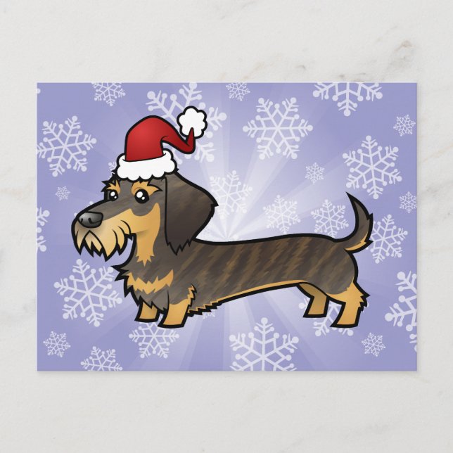 Cartes Pour Fêtes Annuelles Dachshund de Noël (cheveux filaires) (Devant)