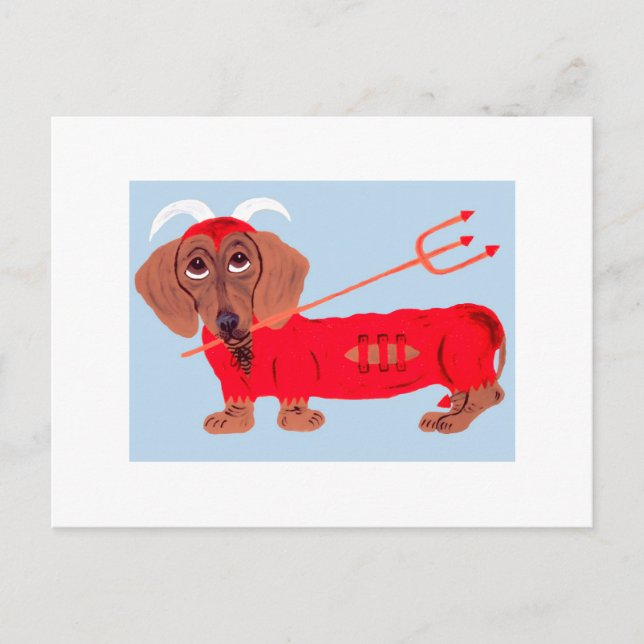 Cartes Pour Fêtes Annuelles Dachshund Devil (Devant)