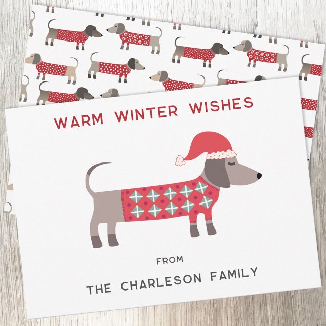Cartes Pour Fêtes Annuelles Dachshund Dog dans le Père Noël amusant (Fun Dachshund Wiener Sausage Dog personalized Christmas Winter Holidays greetings card)