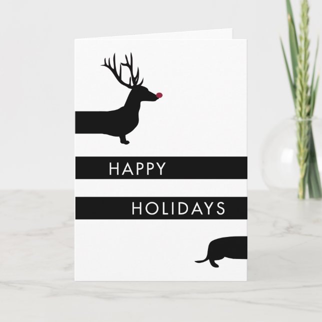 Cartes Pour Fêtes Annuelles Dachshund drôle avec bois Joyeux Noël (Devant)