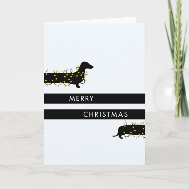Cartes Pour Fêtes Annuelles Dachshund drôle avec les lumières de Noël (Devant)