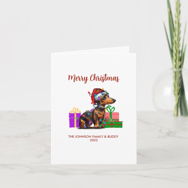 Cartes Pour Fêtes Annuelles Dachshund et les lumières de Noël (Devant)