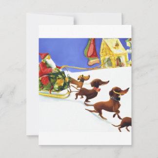 Cartes Pour Fêtes Annuelles Dachshund festif et Père Noël tirant sur du papier