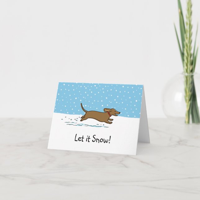 Cartes Pour Fêtes Annuelles Dachshund Laisser neiger - Joyeux Noël de chien Wi (Devant)