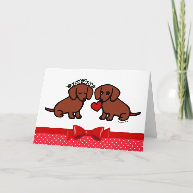 Cartes Pour Fêtes Annuelles Dachshund Love Couple Cartoon (Devant)