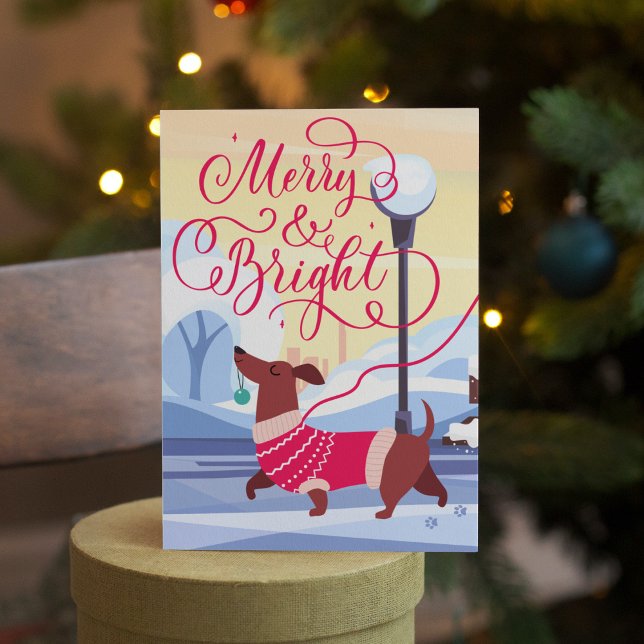Cartes Pour Fêtes Annuelles Dachshund Noël Joyeux Calligraphie brillante (Créateur téléchargé)