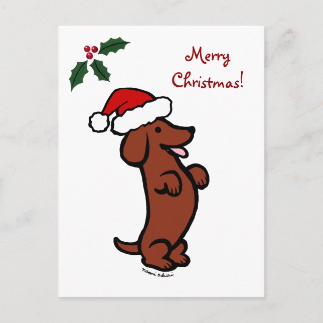 Cartes Pour Fêtes Annuelles Dachshund Noël Santa Hat (Devant)