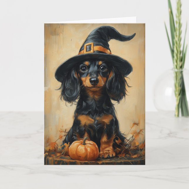 Cartes Pour Fêtes Annuelles Dachshund Pupy Witch (Devant)