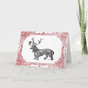 Cartes Pour Fêtes Annuelles Dachshund Reindeer avec Mistletoe Vintage Noël