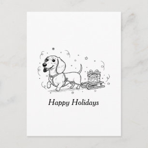 Cartes Pour Fêtes Annuelles Dachshund tirant un traîneau avec des cadeaux de N
