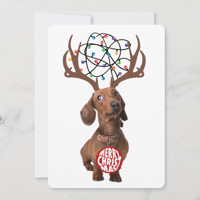 Cartes Pour Fêtes Annuelles Dachshund Wiener Dog Antlers Joyeux Noël (Devant)