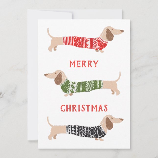 Cartes Pour Fêtes Annuelles Dachshund Wiener Dogs Chandail de Noël (Devant)