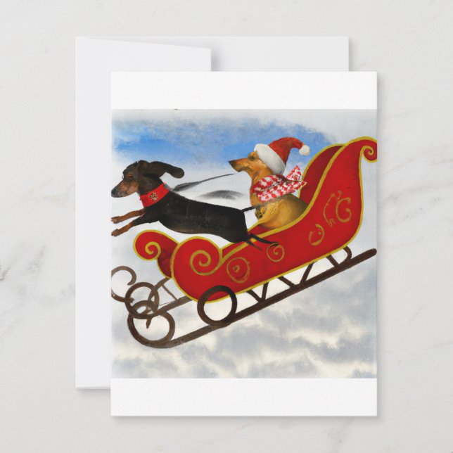 Cartes Pour Fêtes Annuelles Dachshunds festifs et Père Noël Sleigh Christmas C (Devant)
