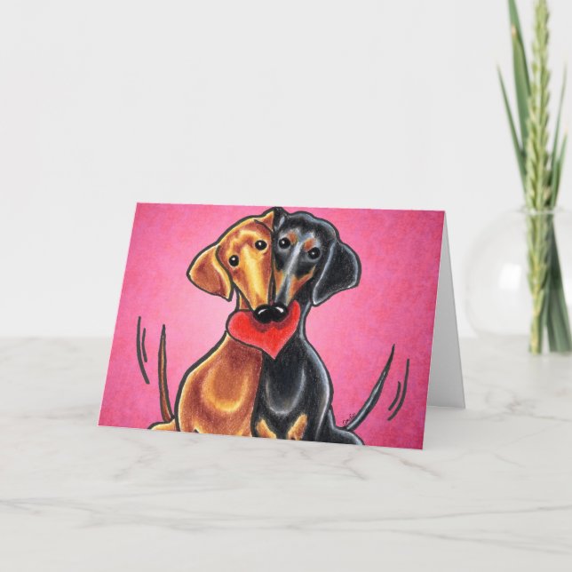 Cartes Pour Fêtes Annuelles Dachshunds in Love Off-Leash Art™ personnalisé (Devant)