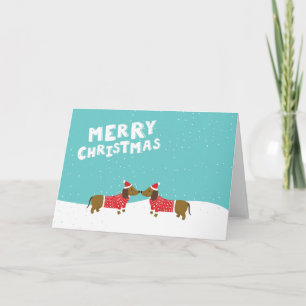 Cartes Pour Fêtes Annuelles Dachshunds s'embrassant dans la neige Joyeux Noël