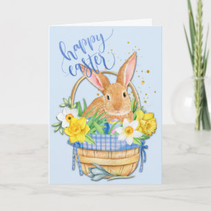 Cartes Pour Fêtes Annuelles Daffodique et En vichy bleu Panier lapin de Pâques
