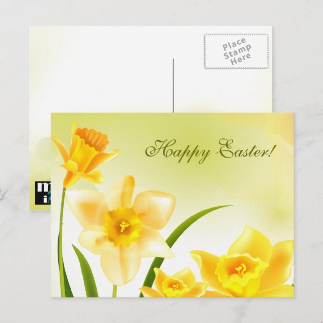Cartes Pour Fêtes Annuelles Daffodiques du printemps Pâques (Devant / Derrière)