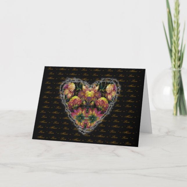 Cartes Pour Fêtes Annuelles Dahlia Coeur Valentine Amour Romance Néovictorien (Devant)