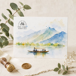 Cartes Pour Fêtes Annuelles Dal Lake Kashmir Aquarelle minimaliste et aérien