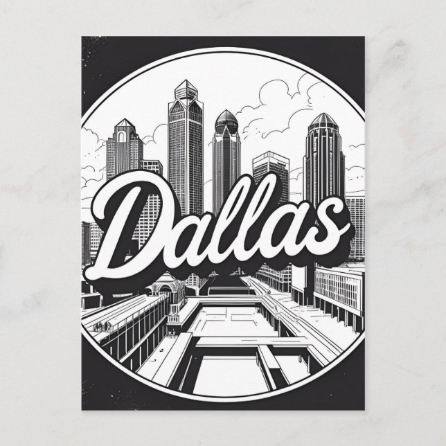 Cartes Pour Fêtes Annuelles Dallas Texas Skyline Paysage urbain noir et blanc (Devant)