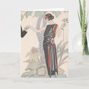Cartes Pour Fêtes Annuelles Dame Art Déco - debout à côté de l'arbre.