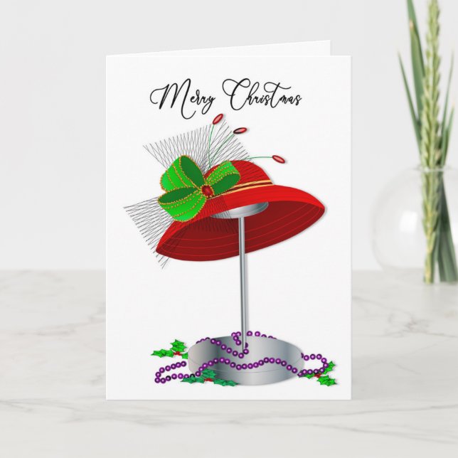 Cartes Pour Fêtes Annuelles Dame de chapeau rouge de Noël Chapeau sur support  (Devant)