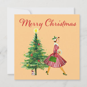 Cartes Pour Fêtes Annuelles Dame de Noël vintage 1950 