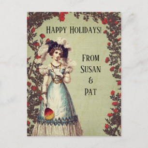 Cartes Pour Fêtes Annuelles Dame victorienne dans la Rose rouge jardin avec ve