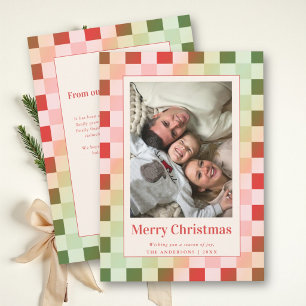 Cartes Pour Fêtes Annuelles Damier Rétro Rouge Vert Noël Familial