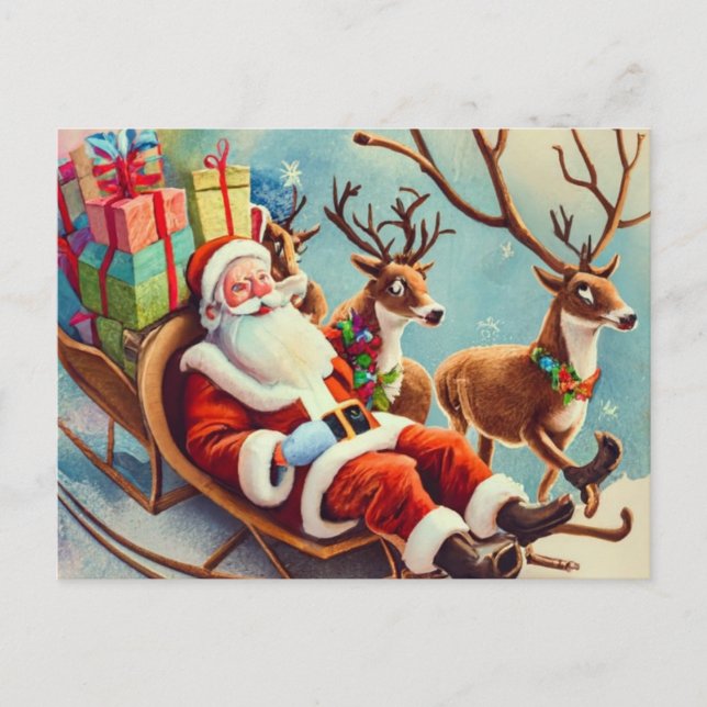 Cartes Pour Fêtes Annuelles Dancing Snowflakes with Père Noël : Ajouter votre  (Devant)