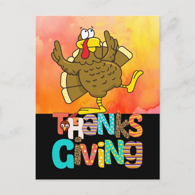Cartes Pour Fêtes Annuelles Dancing Turkey Thanksgiving humoristique (Devant)