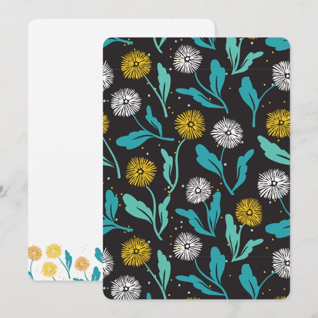 Cartes Pour Fêtes Annuelles Dandelion de printemps Fleurs et design Feuille (Devant / Derrière)