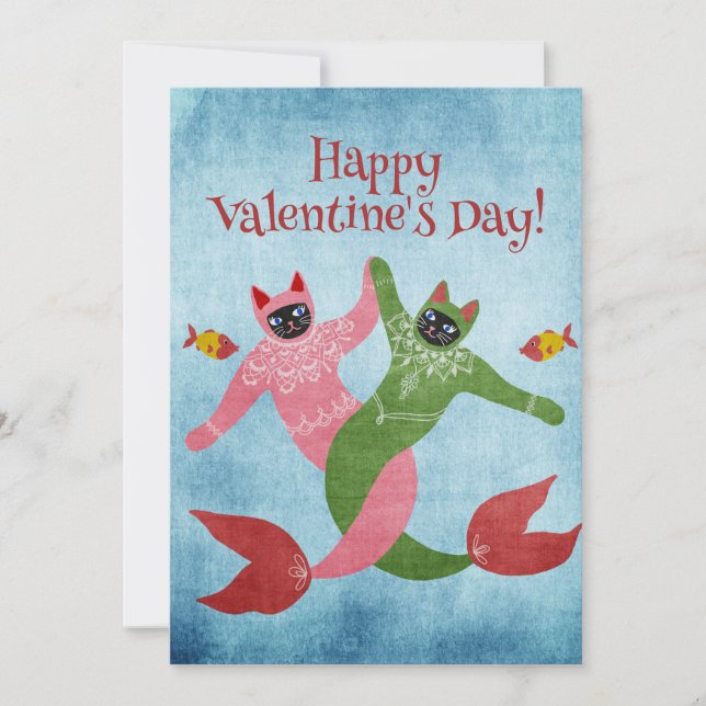 Cartes Pour Fêtes Annuelles Danse Mermaid cat Valentine's day Card (Devant)