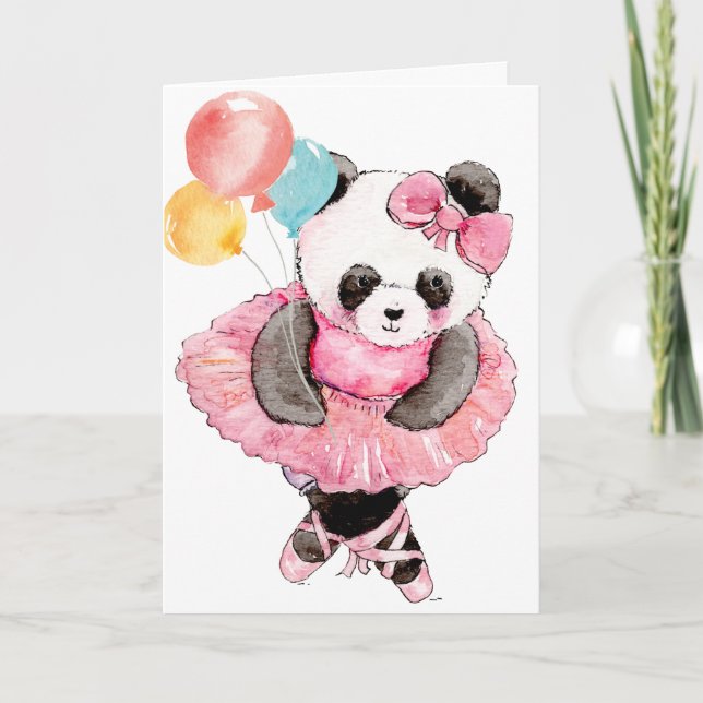 Cartes Pour Fêtes Annuelles Danse Panda Bear avec des ballons Anniversaire (Devant)