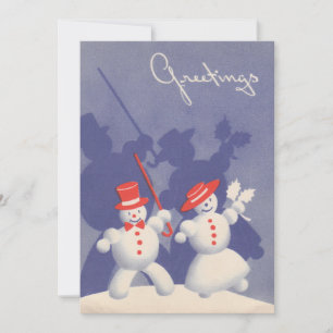 Cartes Pour Fêtes Annuelles Danse vintage Snowmen de Noël dans la neige