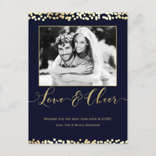 Cartes Pour Fêtes Annuelles Dark Blue & Gold AMOUR & JOIE Photo de Nouvel An